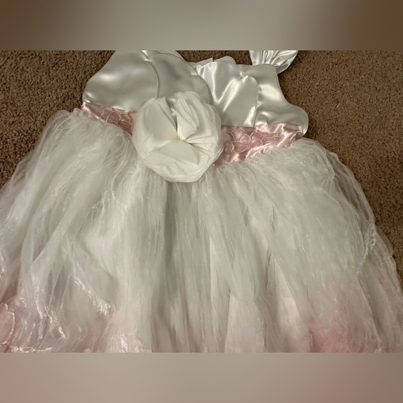 Wedding Flower Girl White Dress Pink Tulle Overlay Costume Pretend Play Dress-up - Picture 4 of 15